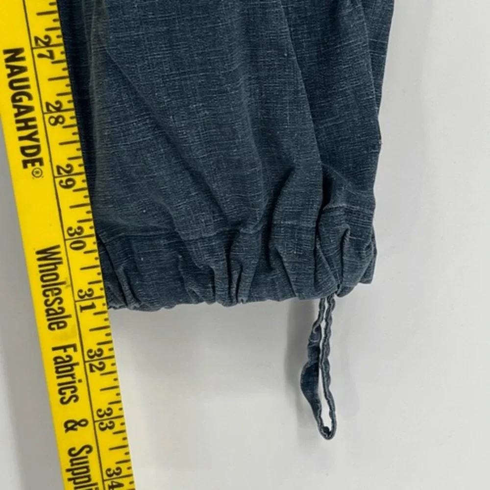 H&M L.O.G.G. Linen Jogger Pants Womens 10 Blue Drawstring Coastal Casual